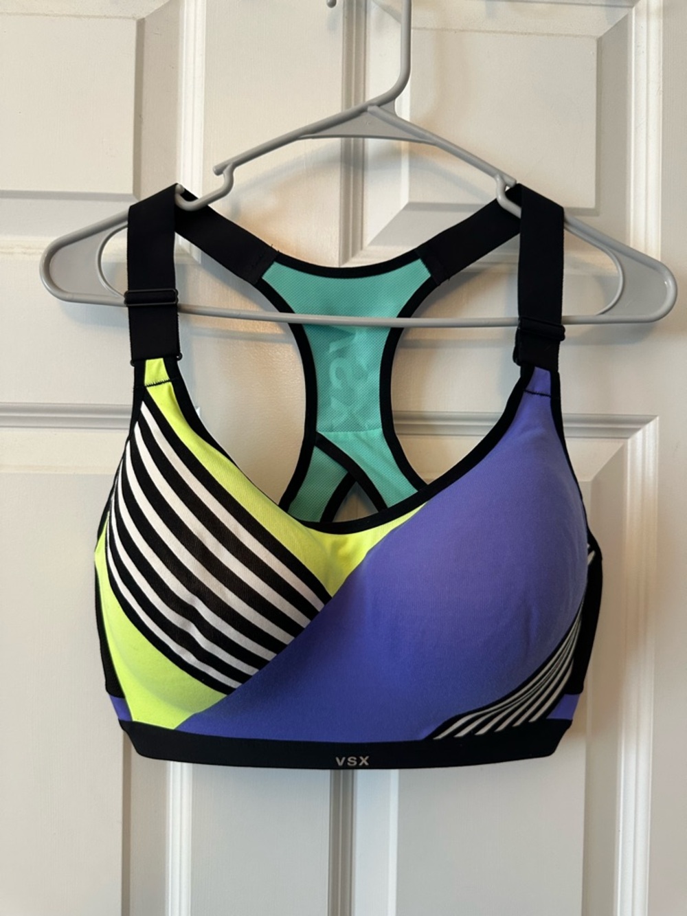 VSX Multicolor Sports Bra in Purple, Lime & Teal